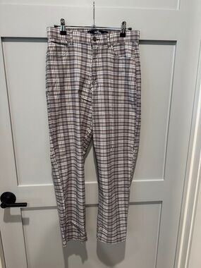 Hollister Plaid Ankle Pants - Brown, Gray, White